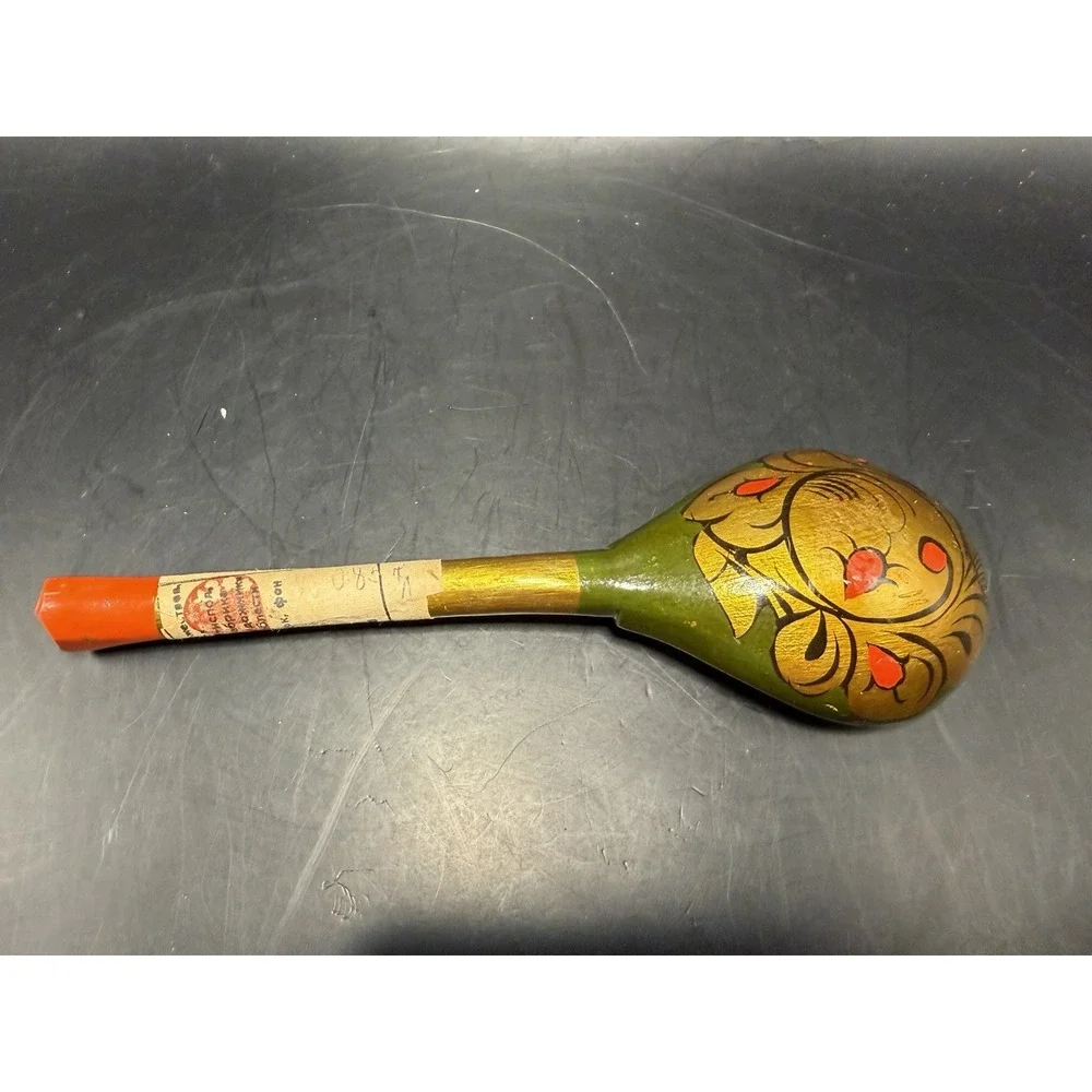 Vintage Russian Khokhloma Wooden Spoon USSR 1985 New w/ Label 7